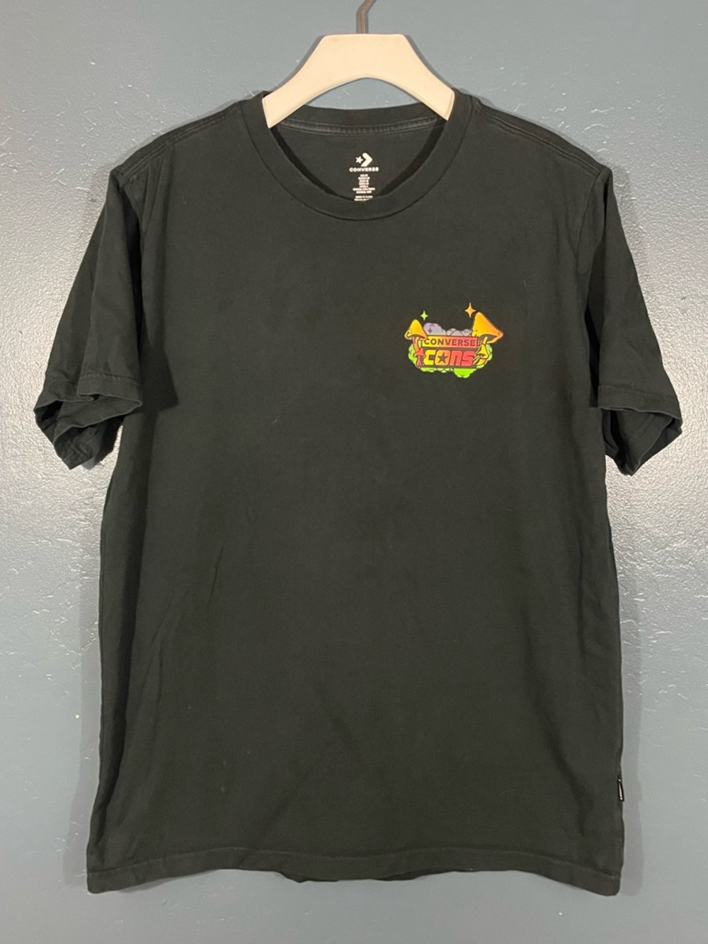 Converse Men’s Black Neon Graphic Print Short Sleeve Tee Size M